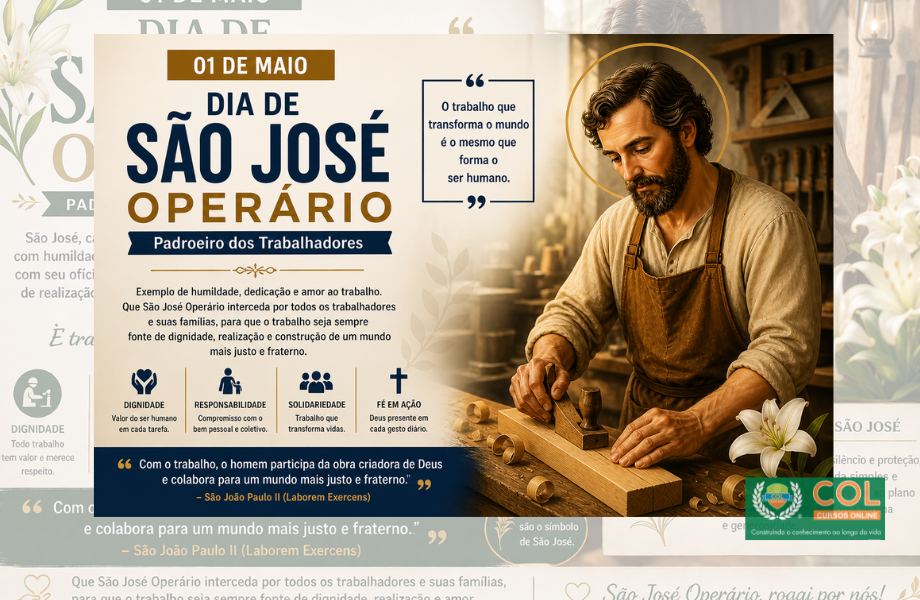 01 DE MAIO — SÃO JOSÉ OPERÁRIO: O VALOR DO TRABALHO NA FORMAÇÃO PROFISSIONAL
